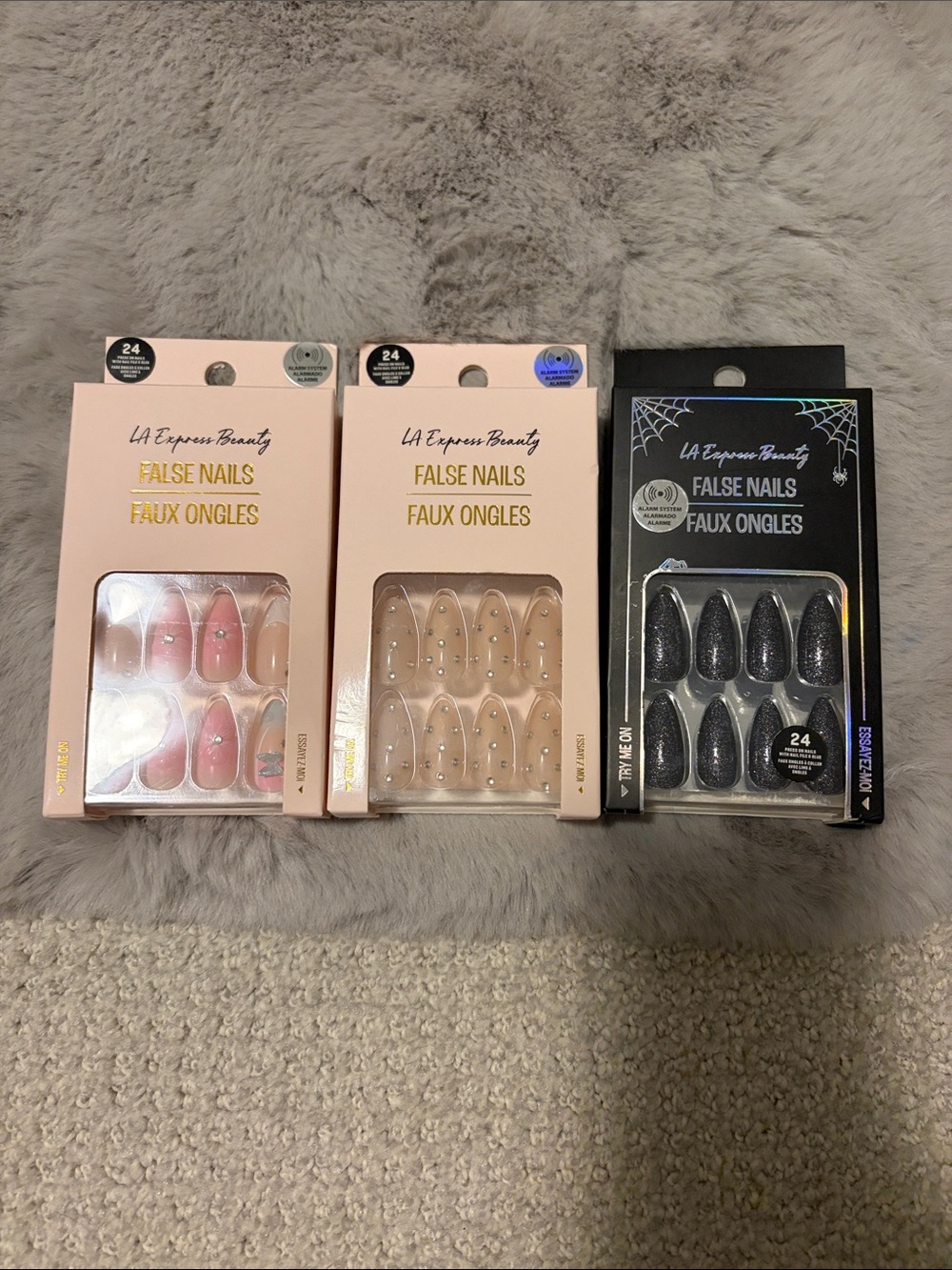 La Femme False Nails Trio - Pink, Nude, Black Glitter